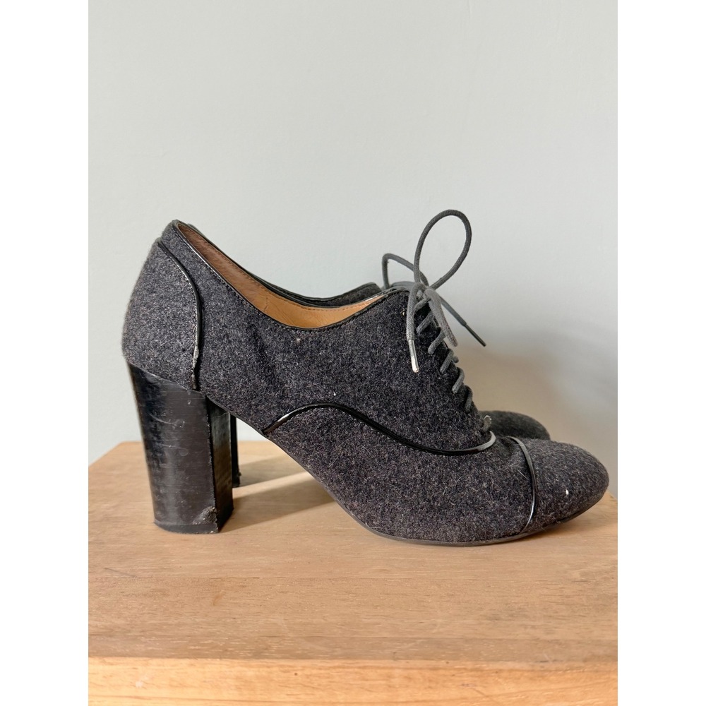 Nine West Rianer Grey Wool Felt Lace Up Oxford Shootie Block Heel Boots Size 6.5